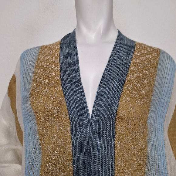 World Market "NEW" Multicolor Linen Blend Coastal Bohemian Poncho One Size - Picture 2 of 13